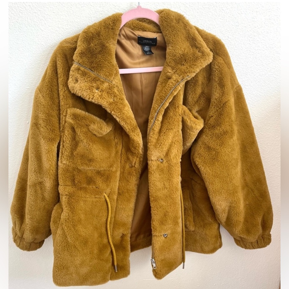 UO Mustard Faux Fur Teddy Jacket